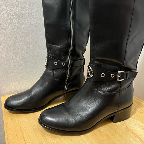 Michael Kors Tall Black Leather Boots size 6 silver hardware - Picture 5 of 9